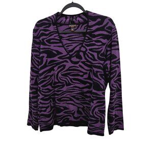 Dana Buchman L Purple Black Animal Print Long Sleeve Pull Over Sweater 4211